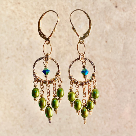 Victoria — Green Pearl Earrings