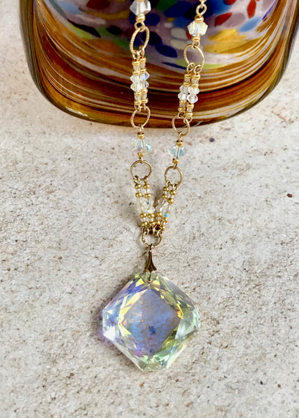 Gemma Aurora Borealis Rare Crystal Pendant Necklace