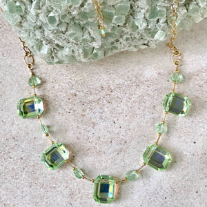 Gorgeous Vintage Emerald-Cut Crystal Necklace — XL — Green Tea