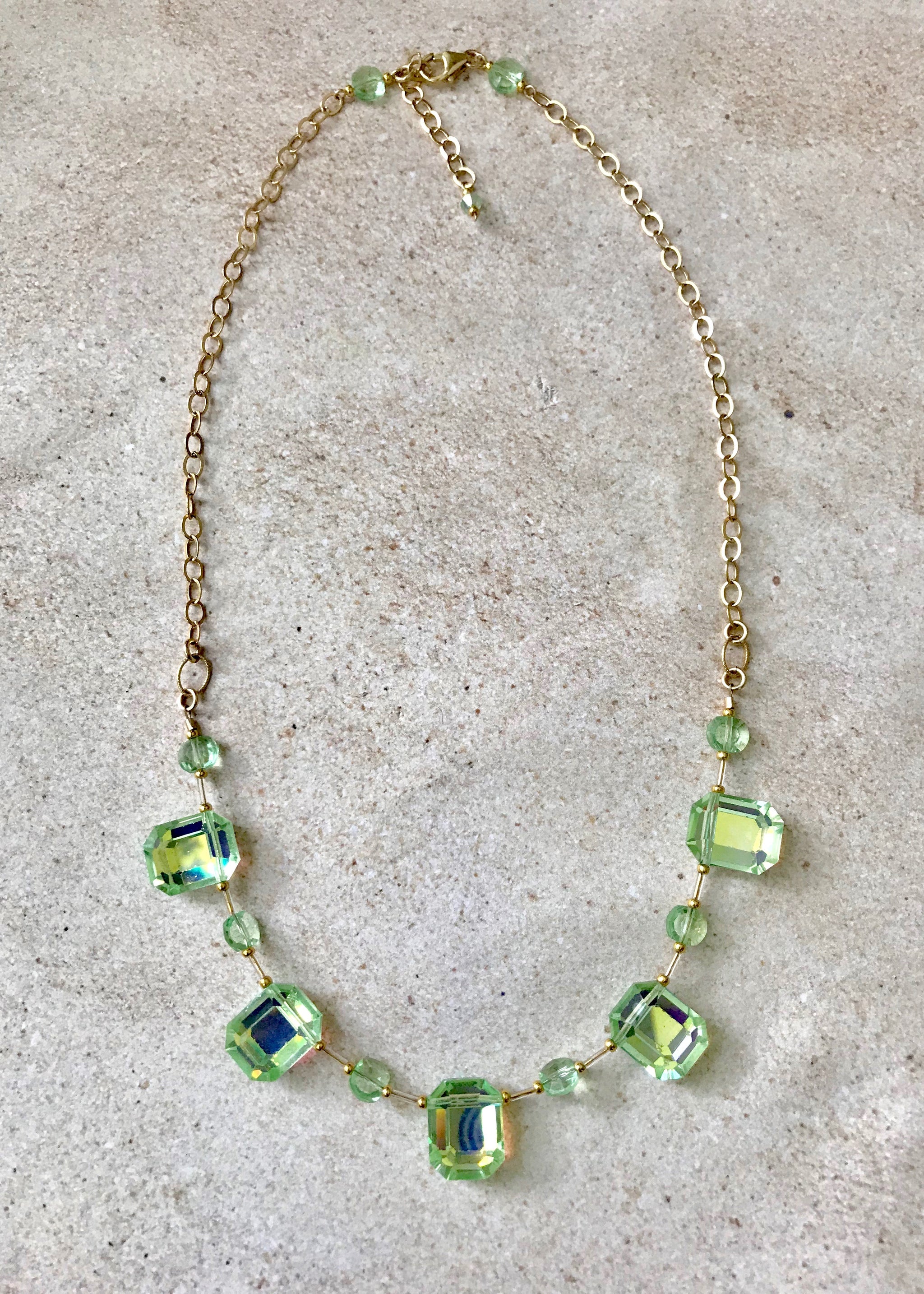Gorgeous Vintage Emerald-Cut Crystal Necklace — XL — Green