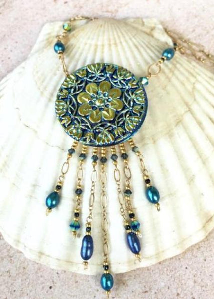 Turquoise Lace Pendant Necklace — Bolo Style