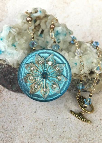 Sky Blue Lotus Pendant Necklace