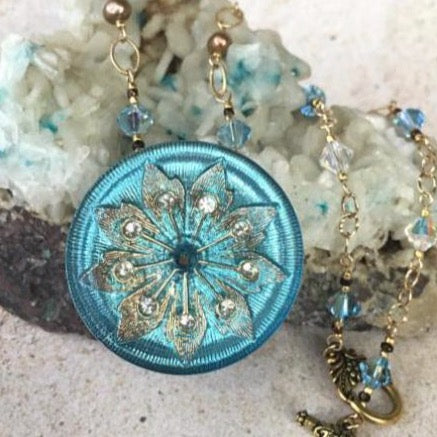 Sky Blue Lotus Pendant Necklace
