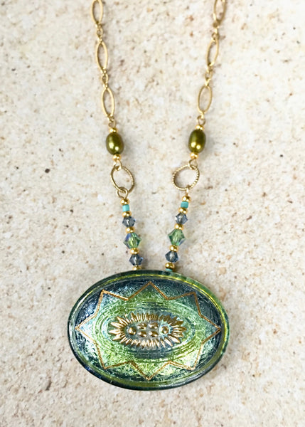 Greenish Blue Oval Pendant Necklace